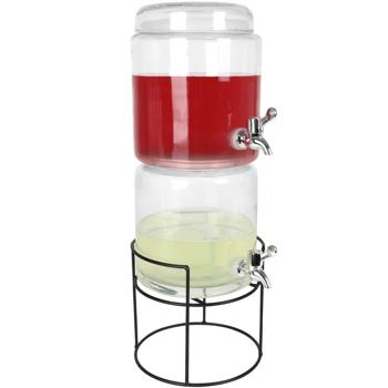 Preview: Doppel-Getränkespender (2x 3,8L) mit Zapfhahn + Ständer - für Party, Garten, Buffet - Stilvoll Limonade, Saft, Wasser, Cocktails servieren