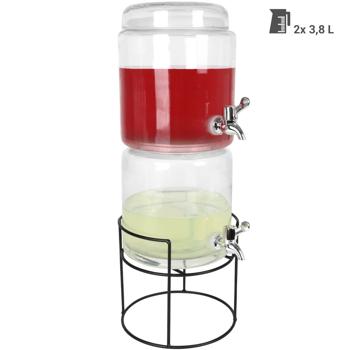 Preview: Doppel-Getränkespender (2x 3,8L) mit Zapfhahn + Ständer - für Party, Garten, Buffet - Stilvoll Limonade, Saft, Wasser, Cocktails servieren