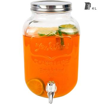 Preview: Vintage Glas-Getränkespender, 4 Liter, Einmachglas-Design, mit Zapfhahn & Deckel, perfekter Getränkespender für stilvolles Servieren