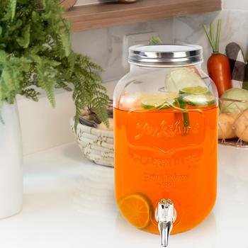 Vintage Glas-Getränkespender, 4 Liter, Einmachglas-Design, mit Zapfhahn & Deckel, perfekter Getränkespender für stilvolles Servieren