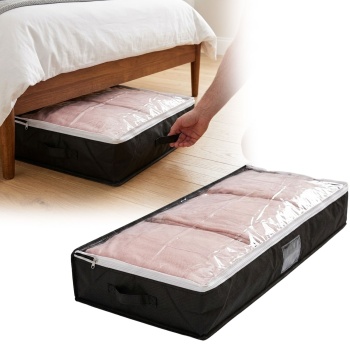 Unterbettkommode mit Sichtfenster & Handgriff – extra Stauraum für Bettwäsche & Kleidung – 100x45x16cm schwarz – Schutz vor Motten & Staub