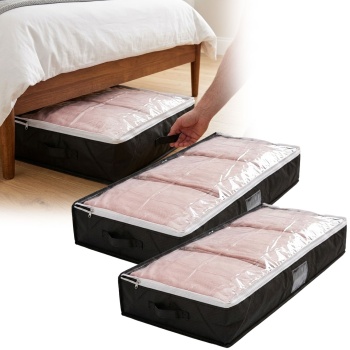 2er-Set Unterbettkommode mit Sichtfenster & Handgriff – extra Stauraum für Bettwäsche & Kleidung – 100x45x16cm schwarz – Schutz vor Motten & Staub