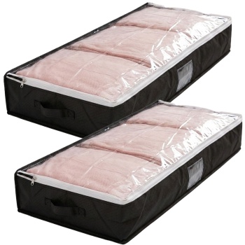 Preview: 2er-Set Unterbettkommode mit Sichtfenster & Handgriff – extra Stauraum für Bettwäsche & Kleidung – 100x45x16cm schwarz – Schutz vor Motten & Staub