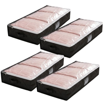 Preview: 4er-Set Unterbettkommode mit Sichtfenster & Handgriff – extra Stauraum für Bettwäsche & Kleidung – 100x45x16cm schwarz – Schutz vor Motten & Staub