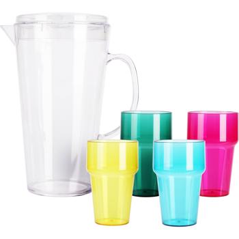 Praktischer Wasserkrug (2,2L) mit Deckel & 4 bunten Bechern – BPA-freier Kunststoff – Sicheres & farbenfrohes Trinkset für den Alltag