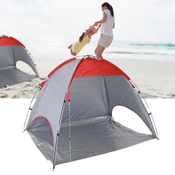 Strandzelt für 2-3 Personen, inkl. Heringen & Zeltseilen, UV Schutz 50+, rot/grau, nur 1,3 kg, Windschutz und Sonnenschutz inkl. Tragetasche