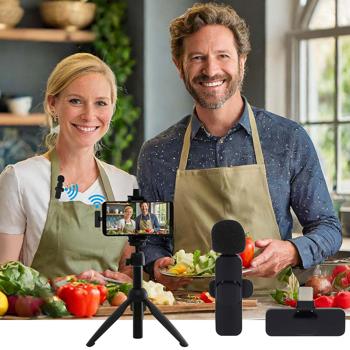 Kabelloses Mini-Mikrofon - Kristallklare Audio für professionelle Aufnahmen, Vlogs & Interviews - USB-C, 360° HD, bis 5h Laufzeit, Schwarz