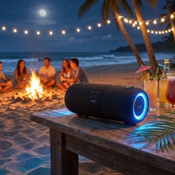 Preview: Tragbarer Bluetooth Lautsprecher 40W: LED, Stossfest & IPX6, TWS, schwarz - Kraftvoller Sound mit Lichtshow – Robust, Outdoor, für jeden Musikgenuss
