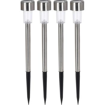4er-Set Solar Gartenlampe aus Edelstahl - mit Erdspiess, 36,5 cm, warmweisses Licht - kabellose Wegbeleuchtung für Garten & Terrasse, wiederaufladbar