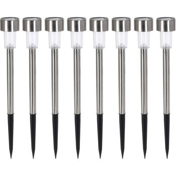 8er-Set Solar Gartenlampe Edelstahl – Selbstladend mit Erdspiess für Wege & Terrasse – Warmweiss, 36,5 cm, spart Kosten – Langlebig & wetterfest