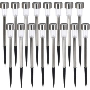 16er-Set Solar Gartenlampe aus Edelstahl - Erdspiess für sichere Wege & Gartenbeleuchtung - Warmweisses Licht- 36,5 cm Höhe - Witterungsbeständig