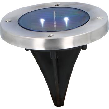 Solar Bodenleuchte Edelstahl mit Erdspiess - Ø 12x12 cm - LED-Lampe für Gartenwege Terrasse - Automatisch Ein/Aus Sensor - 8h Leuchtdauer
