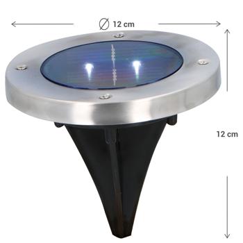 Preview: Solar Bodenleuchte Edelstahl mit Erdspiess - Ø 12x12 cm - LED-Lampe für Gartenwege Terrasse - Automatisch Ein/Aus Sensor - 8h Leuchtdauer
