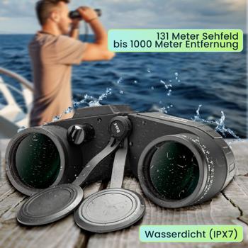 Preview: Premium Marine-Fernglas m. OLED-Display, wasserdicht IPX 7, 131 m Sehfeld, Entfernungs- und Grössenberechnung, 360°-Digitalkompass