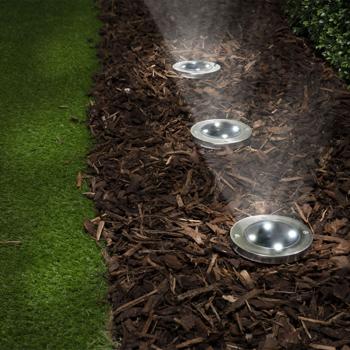 Preview: 12er-Set Solar Bodenleuchte - Edelstahl mit Erdspiess - 4x SMD LED - Bis zu 8h Leuchtdauer - Ø 12x13 cm - Ideal für Gartenweg & Terrasse