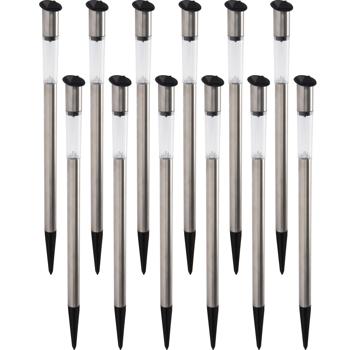 12er-Set Elegante Solar Gartenlampe aus Edelstahl, mit Erdspiess, 70 x 3 cm, stilvolle Beleuchtung für den Aussenbereich, wetterfest, langlebig & energiesparend