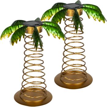2er-Set LED-Palme – solarbetrieben mit 20 warmweissen LEDs – Dekopalme für Balkon & Terrasse 26x26x31 cm – Sommer-Südsee-Feeling für Gartenparty & Zuhause