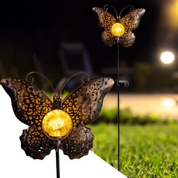 Preview: Solar-Schmetterlingsdeko: 102cm, LED Crackle-Glas, Gartenstecker - Stimmungsvolle Beleuchtung - Zauberhafter Schmetterling für Garten & Beet