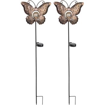 Preview: 2er-Set Solar-Schmetterlingsdeko: 102cm, LED Crackle-Glas, Gartenstecker - Stimmungsvolle Beleuchtung - Zauberhafter Schmetterling für Garten & Beet