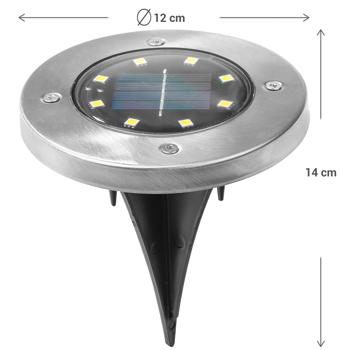 Preview: 4er-Set LED-Bodenleuchte Solar Edelstahl – Wegeleuchte für Garten/Hinterhof – Ø 12xH 14 cm - 8 warmweisse LEDs – mit Erdspiess
