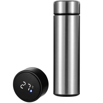 Preview: 2er-Set Thermo-Vakuumflasche mit Touchscreen & Echtzeit-Temperaturanzeige für Büro & unterwegs - 500ml-BPA-frei-Edelstahl-doppelwandig isoliert