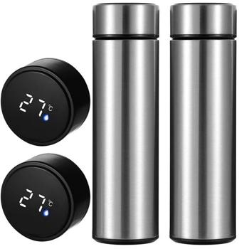 Preview: 2er-Set Thermo-Vakuumflasche mit Touchscreen & Echtzeit-Temperaturanzeige für Büro & unterwegs - 500ml-BPA-frei-Edelstahl-doppelwandig isoliert