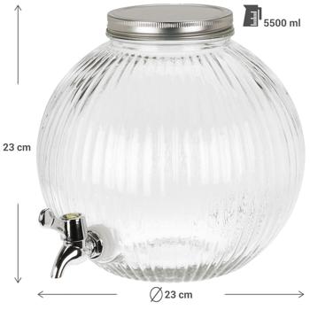 Preview: 2er-Set Stilvoller Glas-Getränkespender, Kugelform, 5,5 Liter, mit Zapfhahn & Deckel – für praktisches Servieren von Getränken
