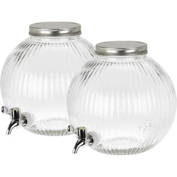 2er-Set Stilvoller Glas-Getränkespender, Kugelform, 5,5 Liter, mit Zapfhahn & Deckel – für praktisches Servieren von Getränken