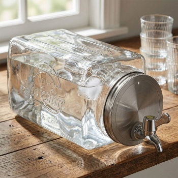 Preview: 2er-Set Getränkespender Glas - je 3 Liter Fassungsvermögen mit Zapfhahn & Deckel - Ideal für Bowle, Limonade & Wasser - Hygienisch & stilvoll