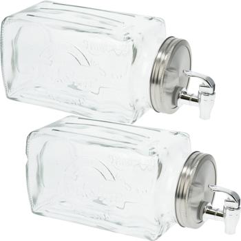 2er-Set Getränkespender Glas 3L eckig - Zapfhahn & Edelstahldeckel - Nostalgie Design Yorkshire - für eiskalte Drinks - hygienisch - 31.5x14.3x13.6cm