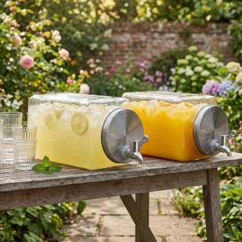 2er-Set Getränkespender Glas - je 3 Liter Fassungsvermögen mit Zapfhahn & Deckel - Ideal für Bowle, Limonade & Wasser - Hygienisch & stilvoll