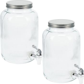 2er-Set Eleganter Glas Getränkespender 4L Zylinderform – Mit Deckel & Zapfhahn - Kompakt, vielseitig für Party & Alltag einsetzbar