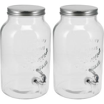 Preview: 2er-Set Getränkespender aus Glas - 5,5l Fassungsvermögen mit Zapfhahn und Deckel - Ideal für Feste, Partys, Garten - Hygienisch, robust, zylinderförmig