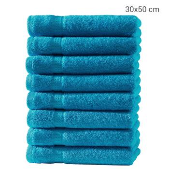 Preview: 8er-Set Gästetücher - Luxuriöse 100% Baumwolle 500 g/m² - Kuschelweich, saugstark & schnelltrocknend - 30x50 cm, 2 Bordüren, Türkis