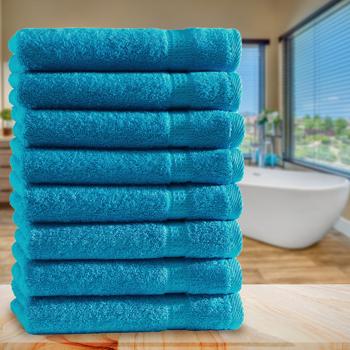 Preview: 8er-Set Gästetücher - Luxuriöse 100% Baumwolle 500 g/m² - Kuschelweich, saugstark & schnelltrocknend - 30x50 cm, 2 Bordüren, Türkis