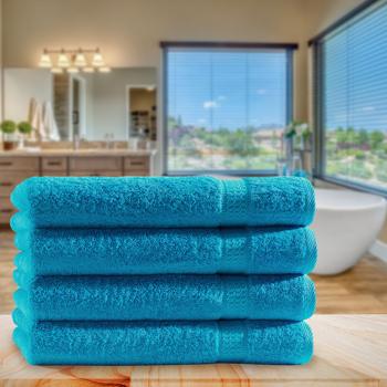 Preview: 4er-Set Duschtücher - 70x140 cm in Türkis - 100% luxuriöse Baumwolle - Kuschelweich, saugstark, schnelltrocknend & OEKO-TEX Standard 100 zertifiziert - Mit 2 Bordüren