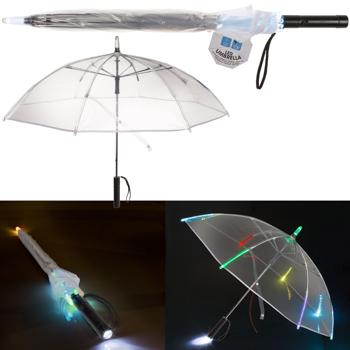 Preview: 2er-Set Farbwechsel-LED Regenschirm (transparent, 98 cm) mit 10 LEDs, 2 Leuchtmodi & Taschenlampe – Einzigartig & leuchtend durch den Regen