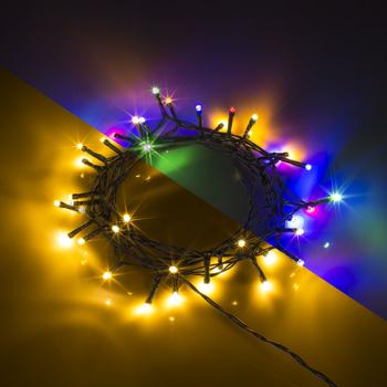Preview: Lichterkette für Innen und Aussen, 40 LEDs, warmweiss und bunt, Timer, IP44, Batterie, multicolor für zauberhafte Lichteffekte Zuhause, Balkon, Garten