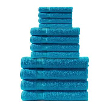 Handtuchset 12-teilig - 4 Gäste-, 4 Hand- & 4 Badetücher aus 100% Baumwolle, türkis - OEKO-TEX Standard 100, maschinenwaschbar, saugstark