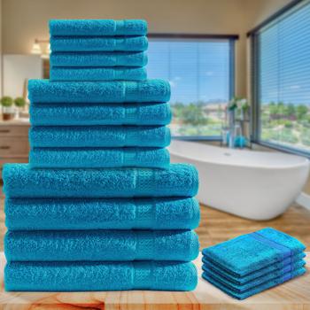 Preview: 16-teiliges Frottee Handtuch-Set Türkis - Saugstark, strapazierfähig, schnelltrocknend - 100% Baumwolle, 500g/m², OEKO-TEX Standard 100