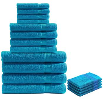 16-teiliges Frottee Handtuch-Set Türkis - Saugstark, strapazierfähig, schnelltrocknend - 100% Baumwolle, 500g/m², OEKO-TEX Standard 100