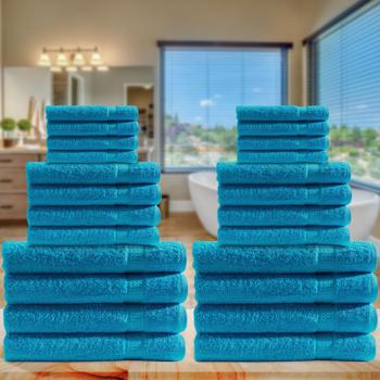 Preview: 24-teiliges Handtuchset - luxuriöse 100% Baumwolle türkis - 8 Gäste-, 8 Hand- & 8 Badetücher - kuschelweich, saugstark & OEKO-TEX Standard 100