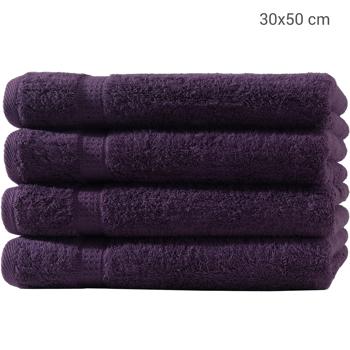 Preview: 4er-Set Gästetücher - 100% luxuriöse Baumwolle, kuschelweich & saugstark - 30x50 cm, 2 Bordüren, aubergine - Maschinenwäsche bis 60°, schnelltrocknend