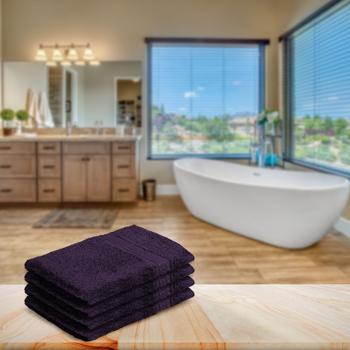 Preview: 4er-Set Waschhandschuhe Aubergine - 100% Baumwolle, flauschig weich & saugstark für tägliche Routine - 500 g/m2, 60°C maschinenwaschbar