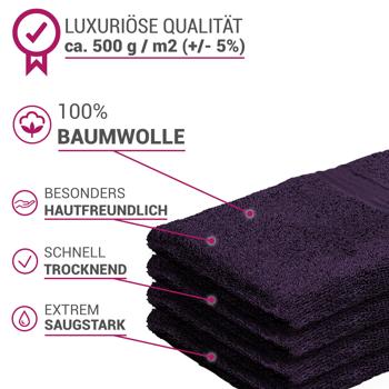 Preview: 4er-Set Waschhandschuhe Aubergine - 100% Baumwolle, flauschig weich & saugstark für tägliche Routine - 500 g/m2, 60°C maschinenwaschbar