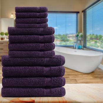 Hochwertiges 12-tlg. Baumwoll-Handtuchset (500g/m²): Weiche Gäste-, Hand- & Duschtücher in trendiger Farbe Aubergine – flauschig und saugstark