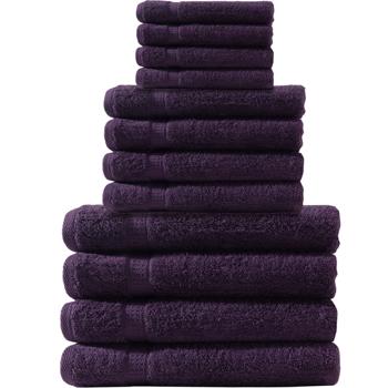 Handtuchset 12-teilig - luxuriöse Baumwollqualität, kuschelweich & saugstark - maschinenwaschbar bis 60°, aubergine für Bad & Gäste