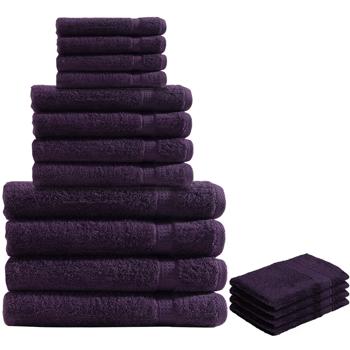 16-tlg. Frottee Handtuch-Set Aubergine - Flauschig weich, saugstark & strapazierfähig - 4x Gäste-, Hand-, Badetücher, 4x Waschlappen - 100% Baumwolle, 500g/m²
