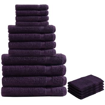 16-teiliges Frottee Handtuch-Set aubergine - Flauschig weich, saugstark & schnelltrocknend - 100% Baumwolle, 500 g/m², 60° waschbar
