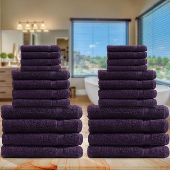 Preview: 24-teiliges Handtuchset - 8x Gäste-, 8x Hand-, 8x Badetücher - 100% Baumwolle, aubergine - Kuschelweich, saugstark, schnell trocknend - 500 g/m²